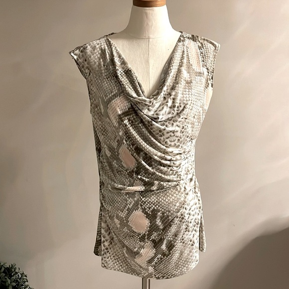 Kenneth Cole NY women’s snakeskin python jersey rushed top sleeveless neutral M - Picture 1 of 14